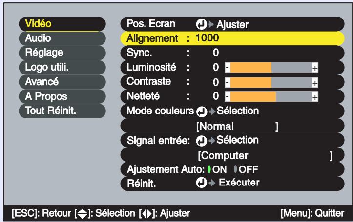 EPSON EMP-73 - Utilisez les touches [◀] et [▶] pour ajuster le réglage de l'alignement jusqu'à ce que les bandes verticales disparaissent de l'image. - 1