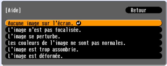 EPSON EMP-732 - Recommence les étapes 2 et 3 pour accéder à des niveaux de sous-menu correspondant à des informations plus détaillées. - 1