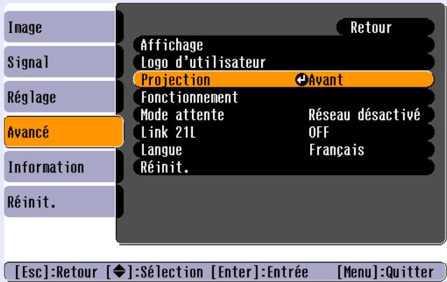 EPSON EMP-740 - Sélectionnez une option dans ce menu. - 1