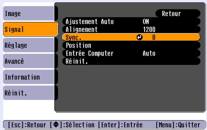 EPSON EMP-740 - Appuyez sur la touche [Menu] de la télécommande ou du panneau de commande du projecteur, puis selectionnez "Sync." sur le menu de configuration "Signal". - 1