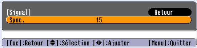 EPSON EMP-740 - Appuyez sur la touche [Menu] de la télécommande ou du panneau de commande du projecteur, puis selectionnez "Sync." sur le menu de configuration "Signal". - 2