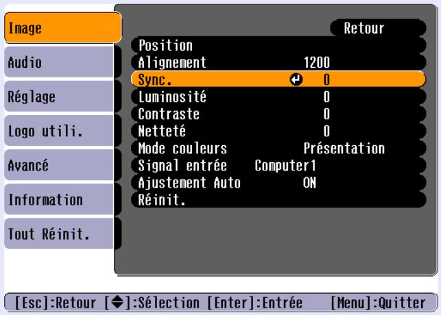EPSON EMP-74L - Appuyez sur la touche [menu] de la télécommande, puis sélectionnez "sync." dans le menu "image". - 1
