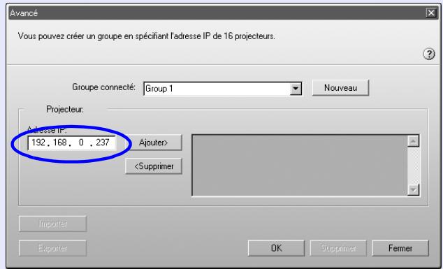 EPSON EMP-755 - Entre l'adresse IP du projecteur à enregistrer dans "adresse IP", puis cliquez sur la touche "ajouter> - 1