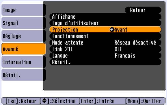 EPSON EMP-760 - Sélectionnez une option dans ce menu. - 1