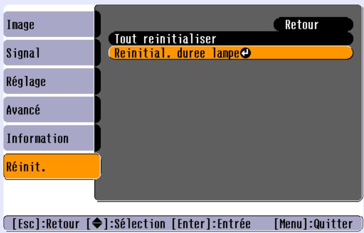 EPSON EMP-760 - Sélectionnez "Reinitial. duree lampe" dans le menu "Réinit.", puis appuyez sur la touche [Enter]. - 1