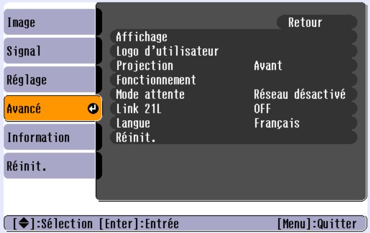 EPSON EMP-760 - Menu "Avancé" - 1