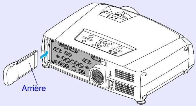 EPSON EMP-7850 - Tenez la carte réseau sans fil face tournée vers l'extérieur et introduisez-la dans le logement pour carte du projecteur. - 1
