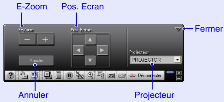 E-Zoom Pos. Ecran E-Zoom Pos. Ecran Fermer Annuler Projecteur PROJECTOR Annuler Déconnecter Projecteur