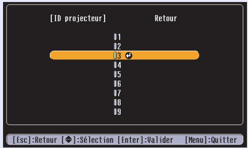 EPSON EMP-835 - Appuyez sur la touche [Menu] puis selectionné le menu de configuration "Avancé" - "ID projecteur". - 4