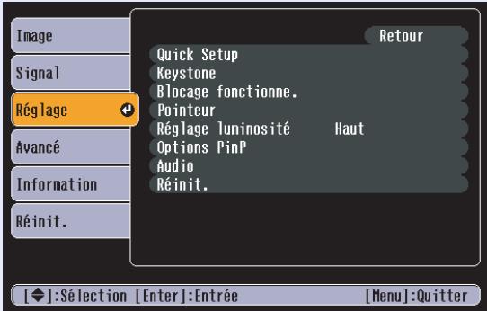 EPSON EMP-835 - Sélectionnez une option dans le menu principal. - 1