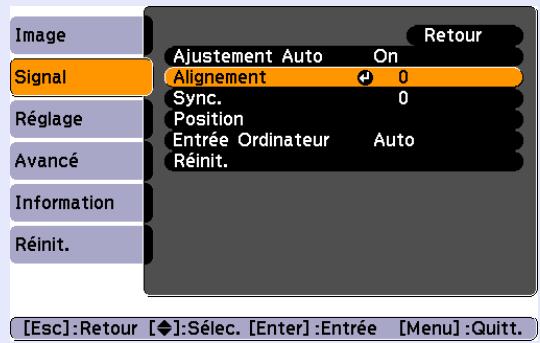 EPSON EMP-S4 - Sélectionnez "Signal" dans le menu de configuration, puis sélectionnez "Alignment". - 3
