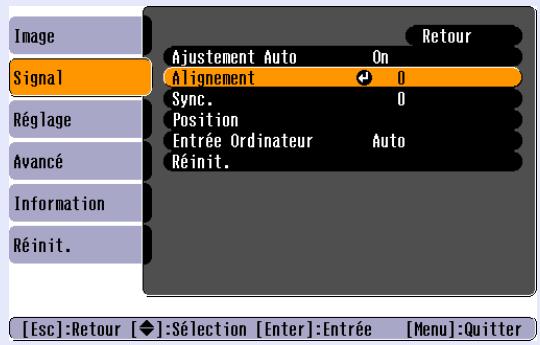 EPSON EMP-X3 - Sélectionnez "Signal" dans le menu de configuration, puis sélectionnez "Alignement". - 3