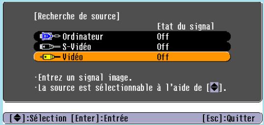 EPSON EMP-X3 - La source recherche est affichée, et l'image est projetée. - 2