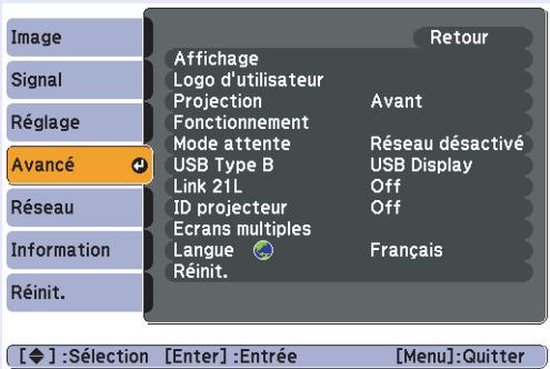 EPSON EB-1730W - Menu réglage - 1