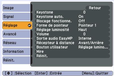 EPSON EB-1730W - Sélection dans le menu supérieur - 2