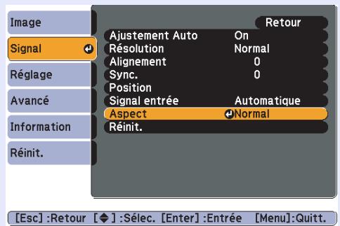 EPSON EB-W6 - Appuyez sur le bouton [menu] et sélectionnez "signal" - "aspect" dans le menu de configuration. - 3