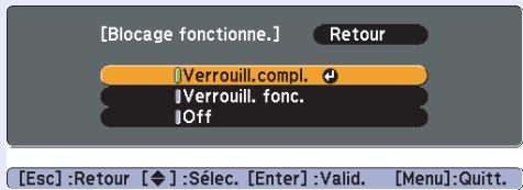 EPSON EB-X6 - Sélectionnez "Verrouill.compl." ou "Verrouill. fonc.". - 1