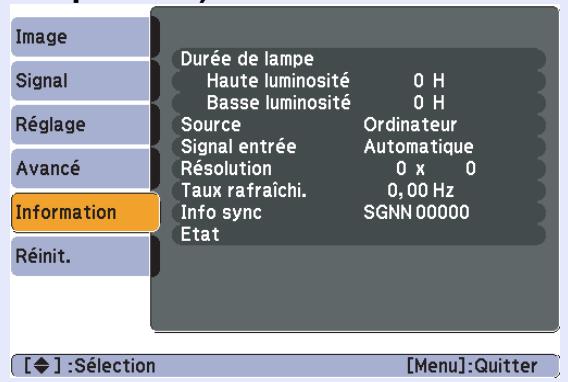 EPSON EB-X6 - Menu Information (affichage uniquement) - 1