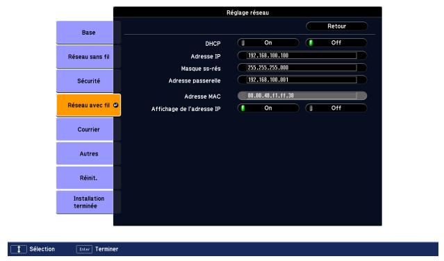 EPSON EB-1830 - Menu Réseau avec fil - 1