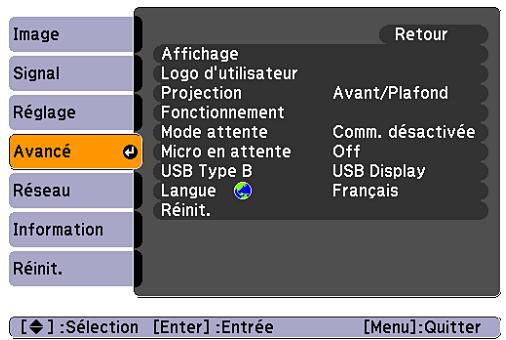 EPSON EB-460 - Menu Avancé - 1