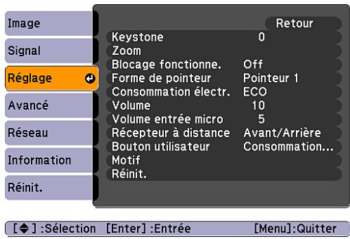 EPSON EB-460 - Menu Réglage - 1