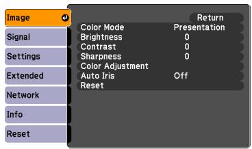 EPSON EB-84 - Sélection dans le menu supérieur - 1