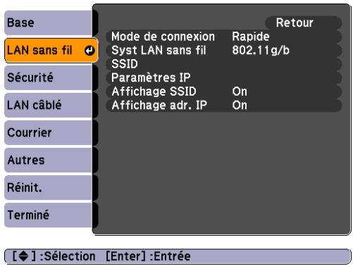 EPSON EB-85 - Menu LAN sans fil (EB-826W/825/85 uniquement) - 1