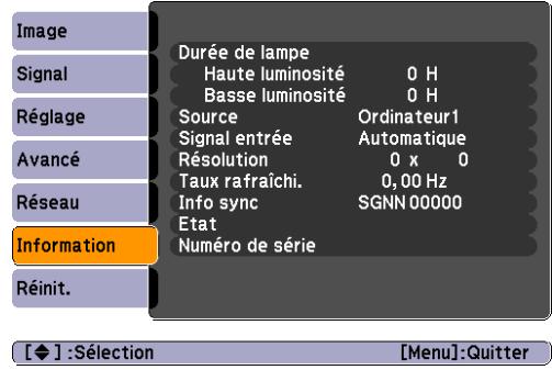 EPSON EB-85 - Menu Information (Affichage Uniquement) - 1