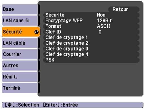 EPSON EB-85 - Menu Sécurité (EB-826W/825/85 uniquement) - 1