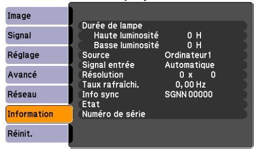 EPSON EB-85V - Menu Information (Affichage Uniquement) - 1