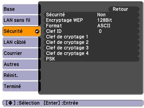 EPSON EB-85V - Menu Sécurité (EB-826W/825/85 uniquement) - 1