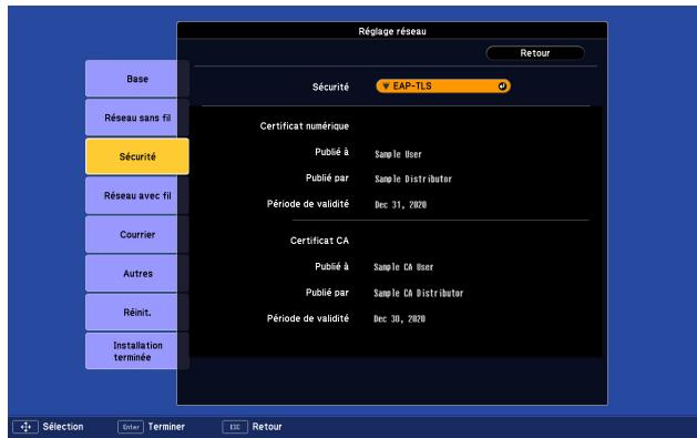 EPSON EB-Z8000W - Menu Sécurité (uniquement si l'unité LAN sans fil en option est installée) - 5