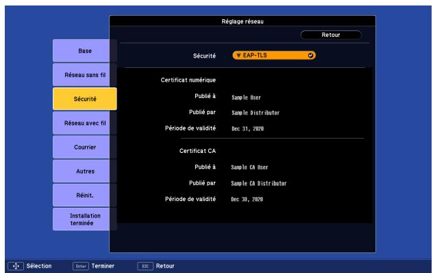 EPSON EB-Z8050W - Menu Sécurité (uniquement si l'unité LAN sans fil en option est installée) - 5