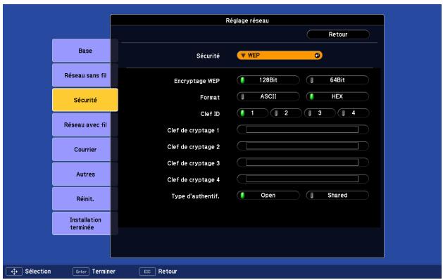 EPSON EB-Z8050W - Menu Sécurité (uniquement si l'unité LAN sans fil en option est installée) - 3