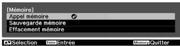 EPSON EH-TW2900 - Sauvegarde, appel, effacement et changement du nom de la mémoire - 1