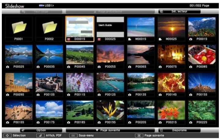 EPSON EB-1940W - Appuyez sur le bouton [], [], [] ou [] pour sélectionner le fichier PDF que vous souhaitez projeter. - 1