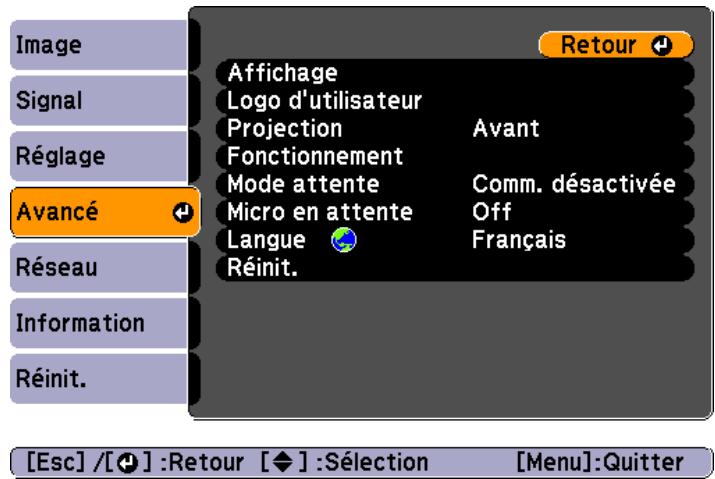 EPSON EB-430 - Menu Avancé - 1
