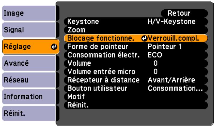 EPSON EB-430 - Verrouillage des touches de Fonctionnement (Blocage fonctionne.) - 3