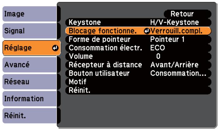 EPSON EB-93H - Sélectionnez Blocage fonctionne. dans Réglage. - 1