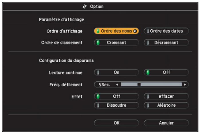 EPSON EB-D6250 - Paramètres d'affichage des fichiers image et paramètres de fonctionnement du Diaporama - 1