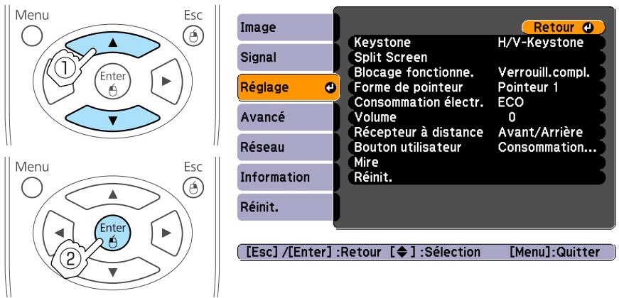EPSON EB-D6250 - Sélectionnez un élément principal de menu. - 1
