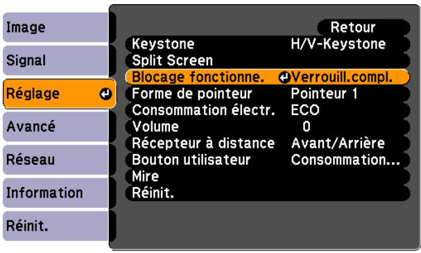 EPSON EB-D6250 - Sélectionnez Blocage fonctionne. dans Réglage. - 1