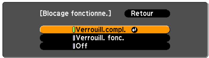 EPSON EB-D6250 - Sélectionnez Verrouill.compl. ou Verrouill. fonc. selon votre choix. - 1
