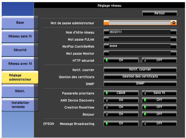 EPSON EB-G6050W - Menu réglage administrateur - 1
