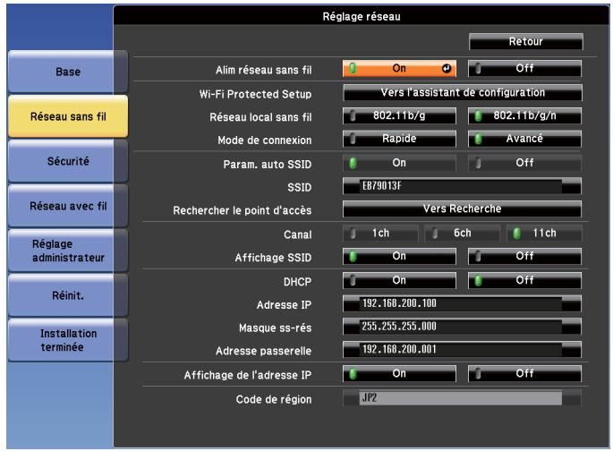 EPSON EB-G6450WU - Menu Réseau sans fil - 1