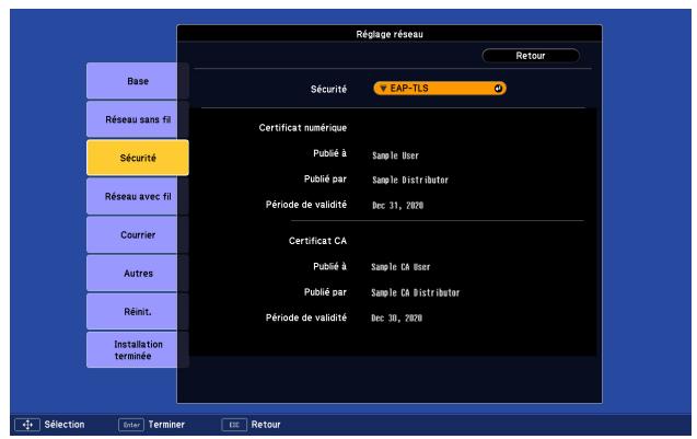 EPSON EB-Z8000WU - Menu Sécurité (uniquement si l'unité LAN sans fil en option est installée) - 5
