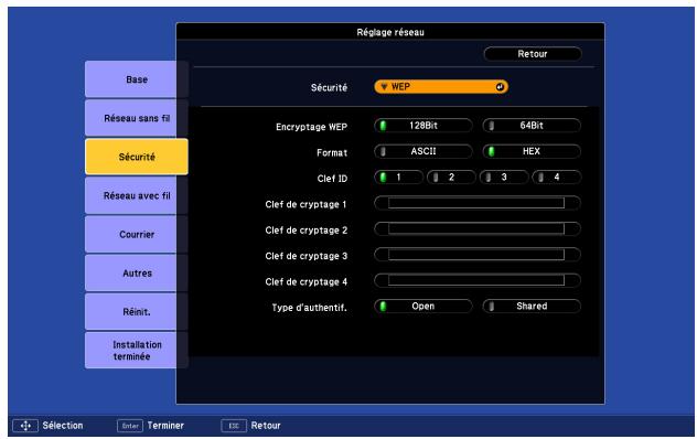 EPSON EB-Z8050WNL - Menu Sécurité (uniquement si l'unité LAN sans fil en option est installée) - 3