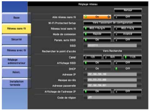 EPSON EB-Z8150NL - Menu Réseau sans fil - 1