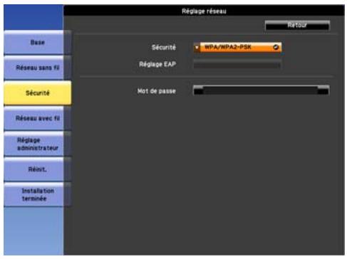EPSON EB-Z8455WU - Menu Sécurité (uniquement disponible si l'unité LAN sans fil en option est installée) - 3