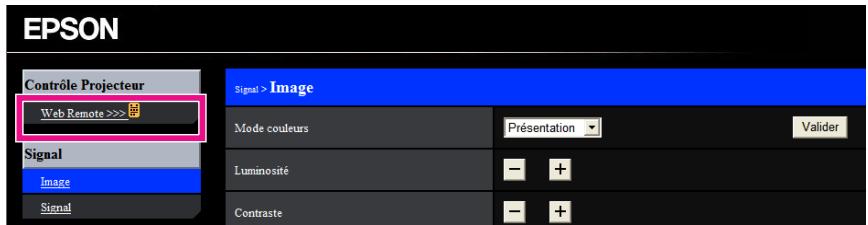 EPSON Coatrôle Projecteur Web Remote >>> Signal Image Signal Signal > Image Mode couleurs Présentation Valider Luminosité - + Contraste - +